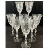 8 Cambridge Rose Point Clear Water Goblets