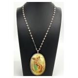 Vtg Hand Painted Persian Pendant, Sterling