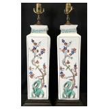 Pair Vintage Hand Painted Oriental Table Lamps