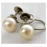 10K White Gold Screw Back Pearl Earrings