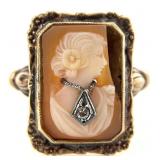10K Gold & Diamond Cameo Ring, Sz 7.5