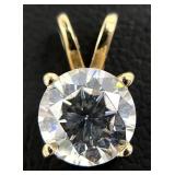 14K Gold Clear Solitaire Stone Pendant