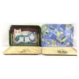 4 Vintage Trays -2 Chinese Bamboo, 2 Metal