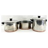 3 Revere Ware Copper Bottom Stock Pots & Pot