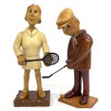 Folk Art Carved Wood Tennis Player & Golfer