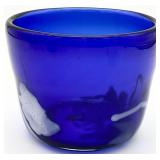 Cobalt Blue & White Art Glass Bowl Vase