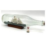 2pc Clipper Ship & Sailboat In Glass Bottes