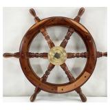 Vintage Nautical Wood & Brass Ship's Wheel