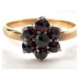 Vintage 14K Gold Red Stone Flower Ring, Sz 7