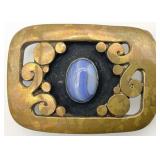 Vintage K Dupree Brass & Blue Agate Belt Buckle