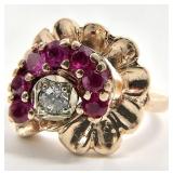 14K Gold, Diamond & Ruby Ring, Sz 5