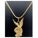 14K Gold Necklace & Playboy Bunny Ruby Eye Pendant