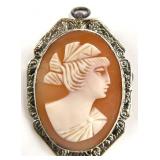 14K Gold Cameo Pendant Brooch