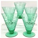 5 Antique / Vintage Uranium Emerald Green Glasses