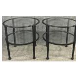 Pair Metal Frame Glass Insert End Tables