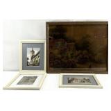 4 Vintage Art Prints, Asst