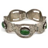 Vtg Mexico Sterling Silver Green Stone Bracelet
