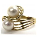 14K Gold 2 Pearl Ring, Sz 6.5