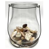 Glass Hurricane Lantern w/ Seashells