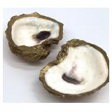 2 Gilded Oyster Shell Trinket Dishes
