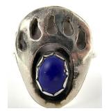 Sterling Silver Bear Claw Blue Stone Ring, Sz 4