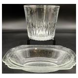 Vintage Glass Ice Bucket & Oval Dish