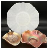 3pc Carnival Glass & Depression Glass