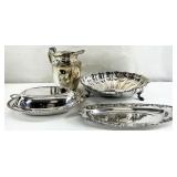 Crescent Silver Plate Serving Dishes & Pitcher