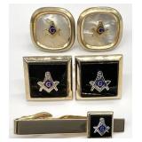 Vtg Free Masonry Masonic Cufflinks & Tie Bar