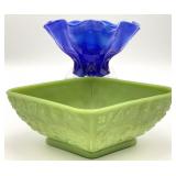 2 Vintage Colored Glass / Milk Glass Dishes