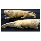 Vintage Hand Carved Bone Lion Figures