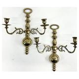 Pair Brass Double Arm Wall Sconce Candlesticks
