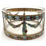 French Cloisonne Mounted Crystal Dish