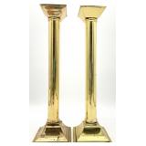 Pair 14 " Brass Pillar Candlesticks
