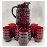 Anchor Hocking Bubble Ruby Pitcher & Glass Set