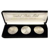 3pc Uncirculated Peace Silver Dollars Set