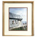 Signed Coastal Dock House Painting