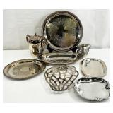 Asst Silver Plate Serving Trays & More