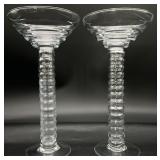 2 Hollow Ribbed Glass Candle Holder