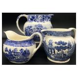 3 Vintage Blue & White Creamers