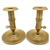 Pair Antique Vintage Push-Up Brass Candlesticks