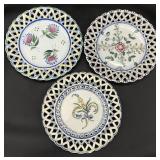 3 Carvalhinho Porto Hand Painted Pierced Plates