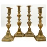 4 Antique Brass Push Up Candlesticks