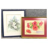 2 Signed Vintage Floral Paintings
