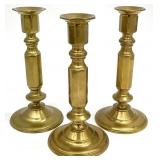 3 Vintage Brass Candlesticks, 7 "