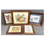 5pc Vintage Framed Art Prints