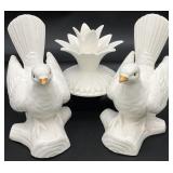 3pc Fitz & Floyd Dove Bookends & Candlestick