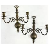 Pair Brass Double Arm Wall Sconce Candlesticks