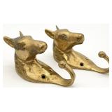 Pair Brass Horse Head Wall Hooks