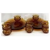 8 Indiana Glass Kings Crown Amber Snack Sets